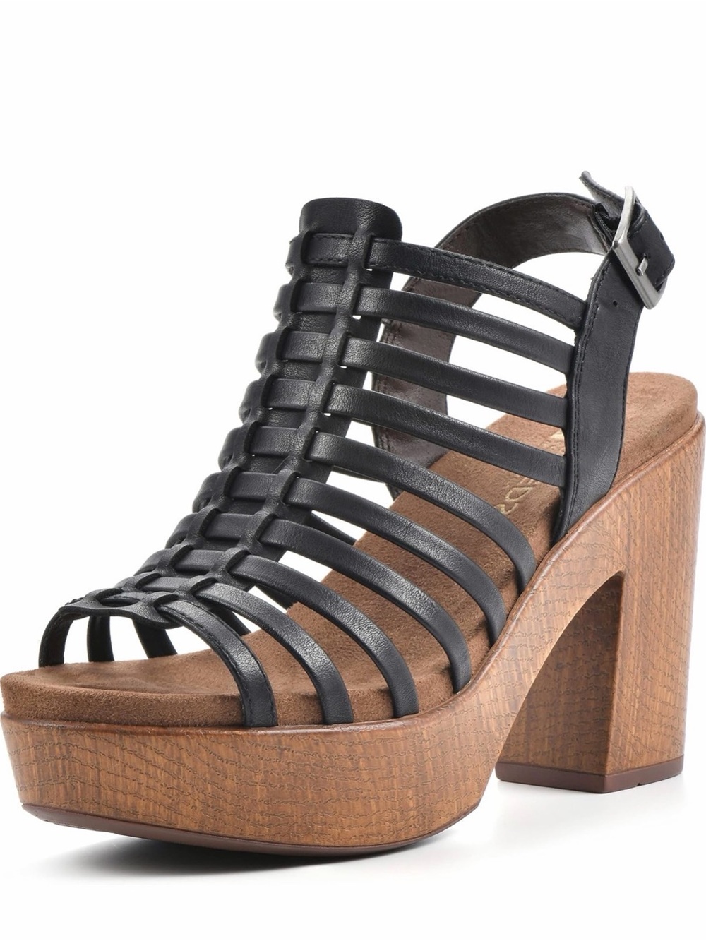 White Mountain Black Strappy Platform Block Heel Sandals